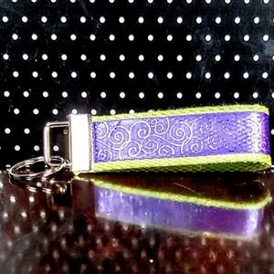 Handmade Scroll Print Key Fob with Split Key Ring